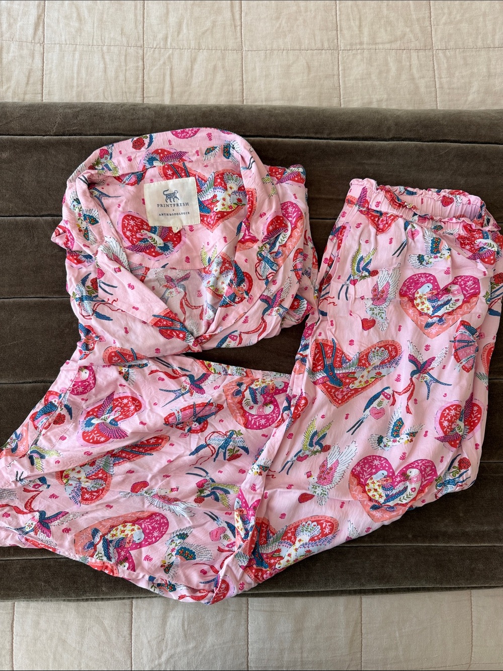 Printfresh Pink Heart & Bird Cotton Pajama Set